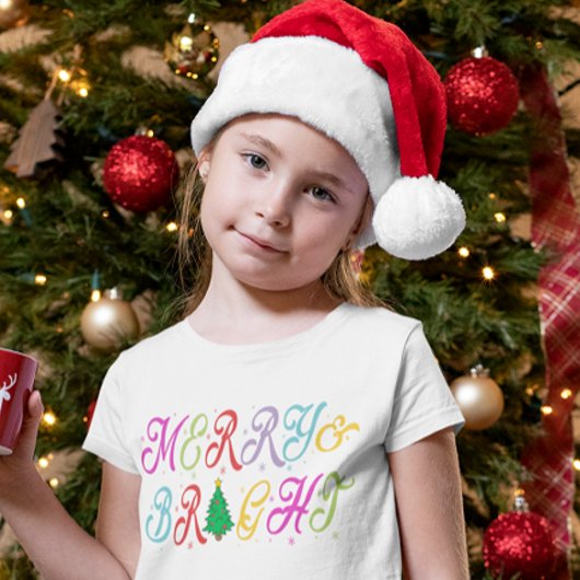 Merry & Bright Kleurrijke Kerstboom Kind Meisjes T-shirt