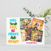 Merry Bright Kleurrijke Kerstfoto Collage Feestdagenkaart (Staand voorkant)