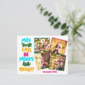 Merry Bright Kleurrijke Kerstmis 4 Fotocollage Feestdagenkaart (Staand voorkant)