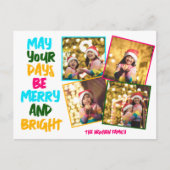 Merry Bright Kleurrijke Kerstmis 4 Fotocollage Feestdagenkaart (Voorkant)