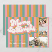 Merry & Bright Kleurrijke Retro Kerstmis 3 Foto Feestdagenkaart (Voorkant / Achterkant)