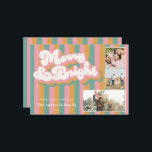 Merry & Bright Kleurrijke Retro Kerstmis 3 Foto Feestdagenkaart<br><div class="desc">Creëer uw eigen gepersonaliseerde vakantiekaarten met kleurrijk retro-stijl ontwerp en 3 foto's.</div>