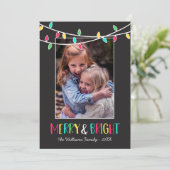 Merry & Bright - Kleurrijke String Lights - Foto Feestdagenkaart (Staand voorkant)