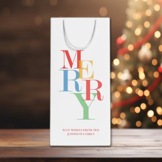 MERRY Bright Kleurrijke Typografie Feest Wijn Cadeautas
