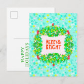 Merry & Bright Krans Feestdagenkaart (Voorkant / Achterkant)