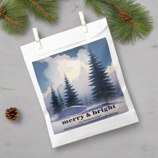 Merry & Bright l Blue Waterverf Pine Forest Bedankzakje