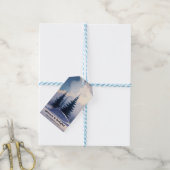 Merry & Bright l Blue Waterverf Pine Forest Cadeaulabel (Met Touw)
