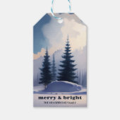 Merry & Bright l Blue Waterverf Pine Forest Cadeaulabel (Voorkant)