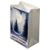 Merry & Bright l Blue Waterverf Pine Forest Medium Cadeauzakje (Voorkant Gekanteld)