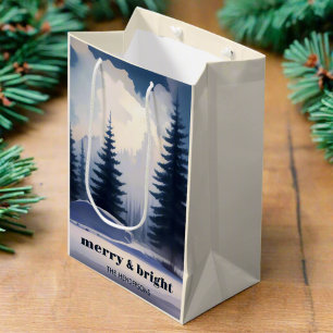 Merry & Bright l Blue Waterverf Pine Forest Medium Cadeauzakje
