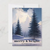 Merry & Bright l Blue Waterverf Pine Tree Forest Feestdagenkaart (Voorkant)