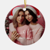 Merry & Bright Lesbische Retro Roze | Aangepaste f Keramisch Ornament (Voorkant)
