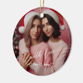Merry & Bright Lesbische Retro Roze | Aangepaste f Keramisch Ornament (Links)