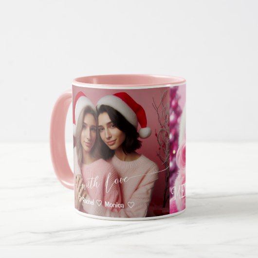 Merry & Bright Lesbische Retro Roze | Aangepaste f Mok (Voorkant links)