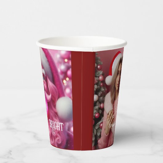Merry & Bright Lesbische Retro Roze | Aangepaste f Papieren Bekers (Rechts)