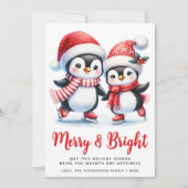 Merry Bright Leuke Pinguïns Witte Rode Kerst Feestdagenkaart (Voorkant)