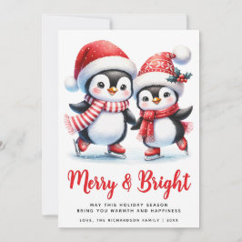 Merry Bright Leuke Pinguïns Witte Rode Kerst Feestdagenkaart