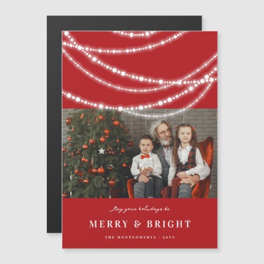 Merry & Bright Light Sparkles Foto Magnetische Kaa (Voorkant / Achterkant)