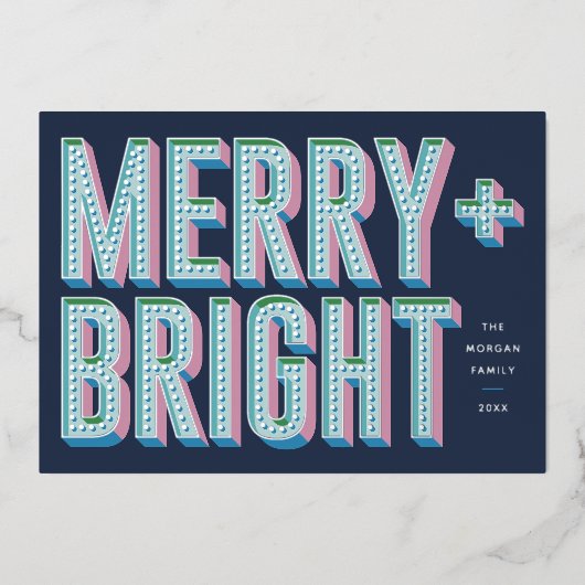 Merry + Bright Marquee Folie Vakantie Kaart - Blau (Voorkant)