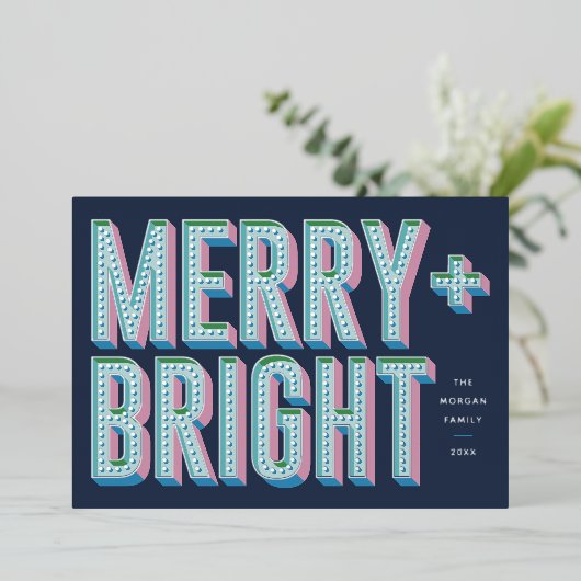 Merry + Bright Marquee Folie Vakantie Kaart - Blau (Staand Voorkant)