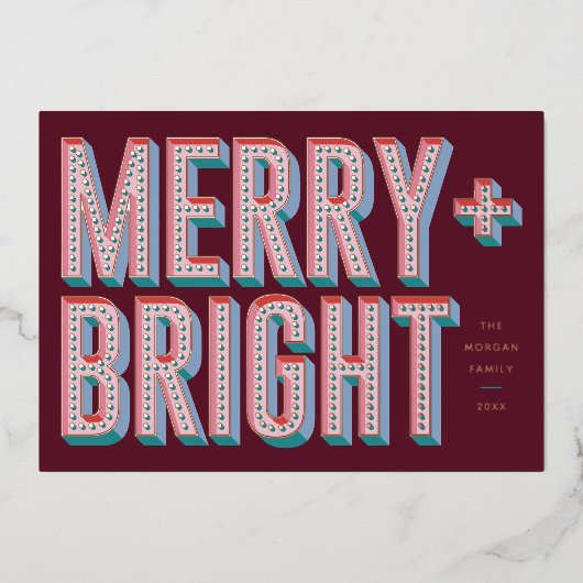 Merry + Bright Marquee Folie Vakantie Kaart - Rood (Voorkant)