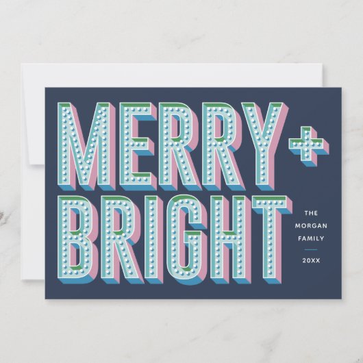 Merry + Bright Marquee Holiday Kaart - Blauw (Voorkant)