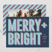 Merry + Bright Marquee Holiday Kaart - Blauw (Voorkant / Achterkant)