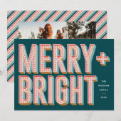 Merry + Bright Marquee Holiday Kaart - Blauwgroen (Voorkant / Achterkant)