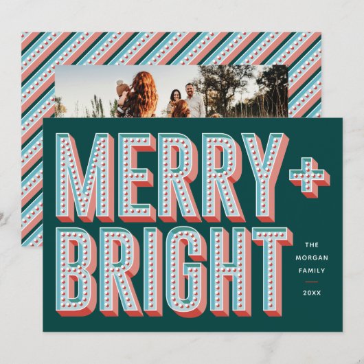 Merry + Bright Marquee Holiday Kaart - Groen (Voorkant / Achterkant)