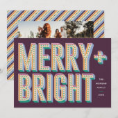 Merry + Bright Marquee Holiday Kaart - Paarse (Voorkant / Achterkant)