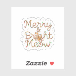 Merry & Bright Meow Cat Silhouette Christmas  Sticker