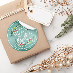 Merry Bright Merry kerst Holly Floral Adres Ronde Sticker