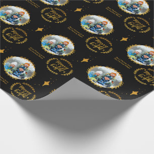 Merry & Bright met aangepaste foto - Goud en Zwart Cadeaupapier
