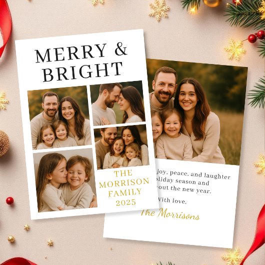 Merry & Bright Minimal Luxury Photo Holiday Kaart