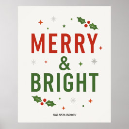 Merry & Bright | Minimalistisch Kerst Citaat Scrip Poster