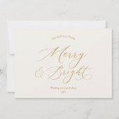 Merry & Bright Minimalistische Gouden Script Kerst Feestdagenkaart (Voorkant)
