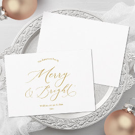 Merry & Bright Minimalistische Gouden Script Kerst Feestdagenkaart
