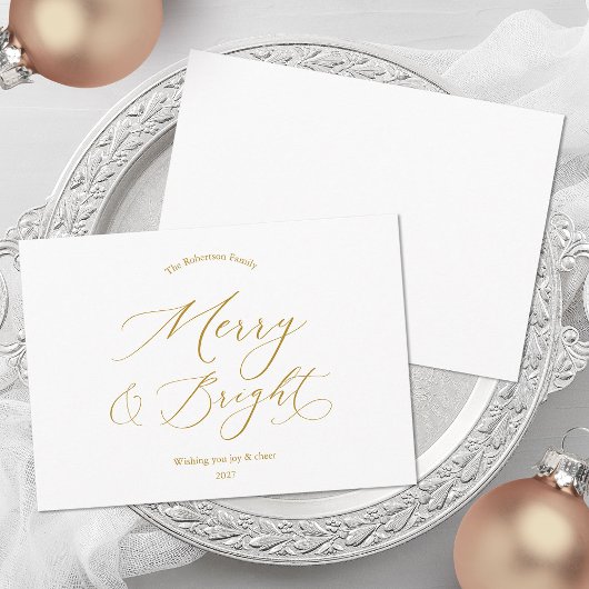 Merry & Bright Minimalistische Gouden Script Kerst Feestdagenkaart
