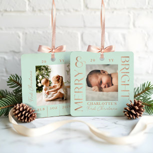Merry & Bright Mint Baby Eerste Kerstfoto's Metalen Ornament