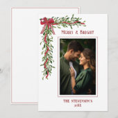 Merry & Bright Mistletoe Red Photo Christmas Feestdagenkaart (Voorkant / Achterkant)