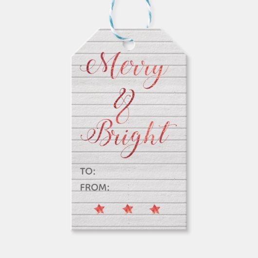 Merry Bright Modern Calligraphy Red Bokeh Cadeaulabel (Voorkant)