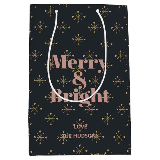 Merry & Bright Modern Charcoal Black Medium Cadeauzakje (Voorkant)