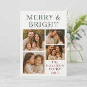 Merry & Bright Modern Foto Kerstvakantie Kaart (Staand voorkant)