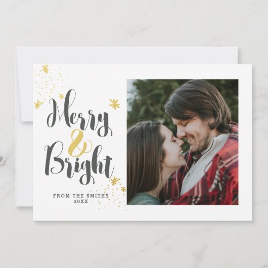 Merry & Bright Modern Gold-fotokaart Feestdagenkaart (Voorkant)