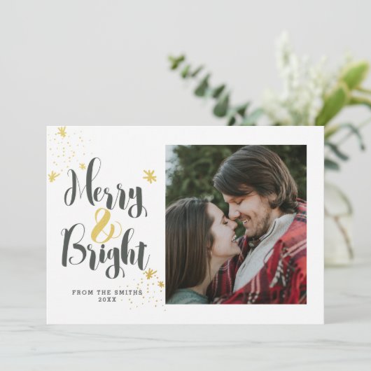 Merry & Bright Modern Gold-fotokaart Feestdagenkaart (Staand voorkant)