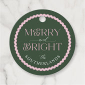 Merry & Bright Modern Groen Roze Retro Wavy Foto Bedankjes Labels (Voorkant)