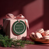 Merry & Bright Modern Groen Roze Retro Wavy Foto Bedankjes Labels