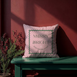 Merry & Bright Modern Groen Roze Retro Wavy Foto Kussen