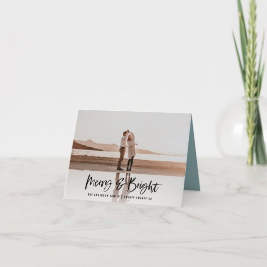 Merry & Bright modern, minimale fotokerst Feestdagen Kaart (Voorkant)