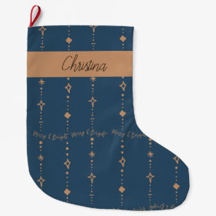 Merry & Bright Modern Navy Blauw & Goud Abstract Grote Kerstsok